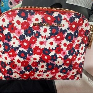 Michael Kors Red and White Floral Cosmetic Bag
